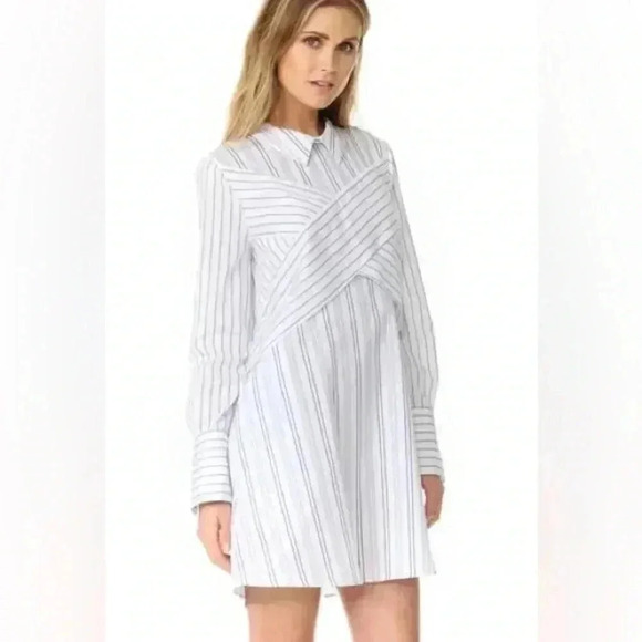 BCBGMAXAZRIA Blue and White Striped Shirt Dress Size Small - Picture 4 of 7